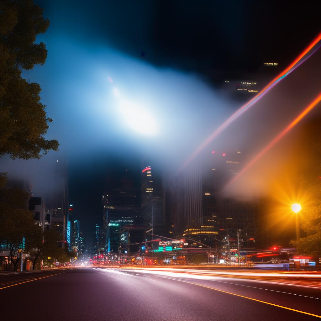  Long-exposure photograph of a busy intersection at night, capturing the streaks of light from moving vehicles hyperrealistic, full body, detailed clothing, highly detailed, cinematic lighting, stunningly beautiful, intricate, sharp focus, f/1. 8, 85mm, (centered image composition), (professionally color graded), ((bright soft diffused light)), volumetric fog, trending on instagram, trending on tumblr, HDR 4K, 8K
