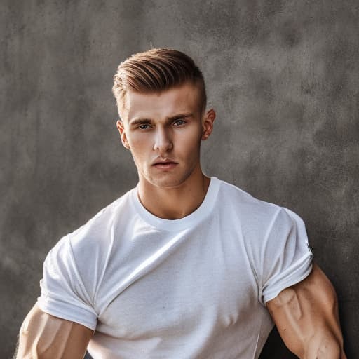 portrait+ style Russian queer fitness model blonde hunk dude face