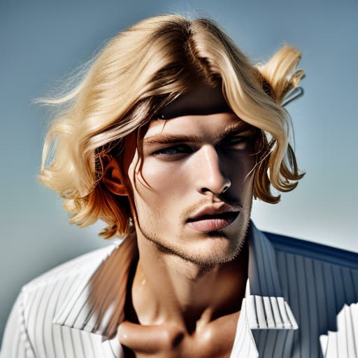 portrait+ style Russian queer supermodel blonde hunk dude face