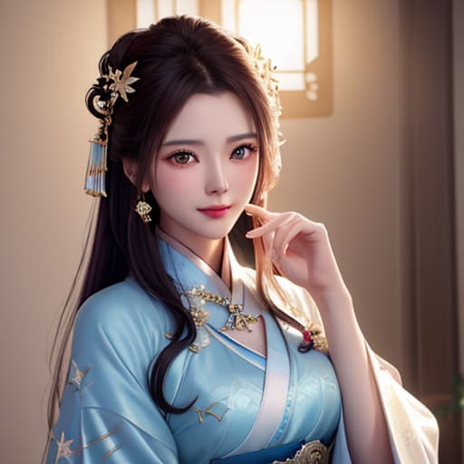  best quality, masterpiece, highres, 1girl,blush,(seductive smile:0.8),star shaped pupils,china hanfu,hair ornament,necklace, jewelry,Beautiful face,upon body, tyndall effect,photorealistic, dark studio, rim lighting, two tone lighting,(high detailed skin:1.2), 8k uhd, dslr, soft lighting, high quality, volumetric lighting, candid, Photograph, high resolution, 4k, 8k, Bokeh hyperrealistic, full body, detailed clothing, highly detailed, cinematic lighting, stunningly beautiful, intricate, sharp focus, f/1. 8, 85mm, (centered image composition), (professionally color graded), ((bright soft diffused light)), volumetric fog, trending on instagram, trending on tumblr, HDR 4K, 8K