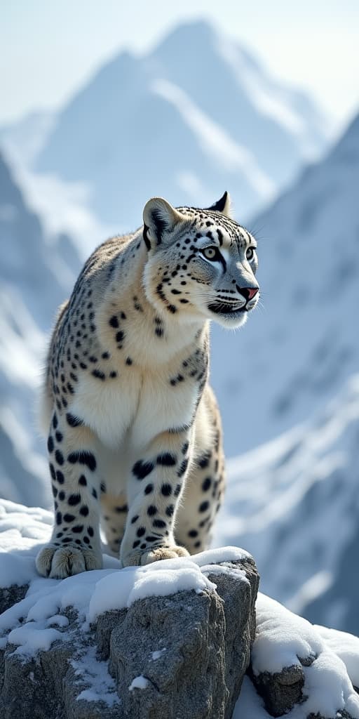  good quality, high quality, snow leopard in majestic mountain landscape