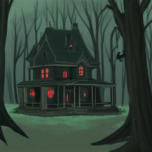  a cute anime haunted house in the woods