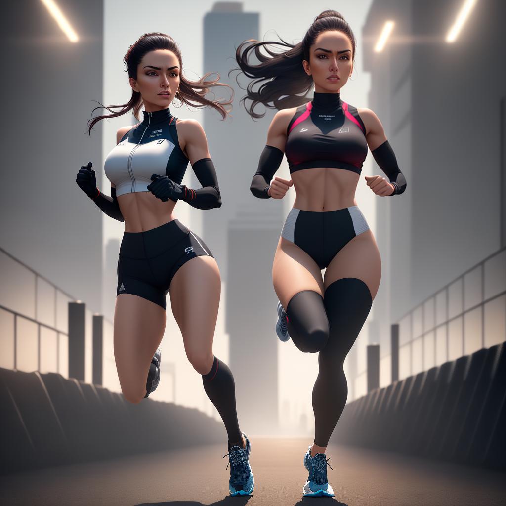  ((Masterpiece)), (((best quality))), 8k, high detailed, ultra-detailed. A poster featuring a real person running in fashionable sportswear. The background conveys a sense of speed with motion blur lines. The runner is depicted mid-stride, with dynamic energy and determination on their face. The poster is designed in a modern and edgy style, with vibrant colors and bold typography. This artwork would be perfect for a fitness brand or sporting event. Resolution: 7680x4320. Additional details: The runner's clothing is sleek and fitted, showcasing the latest athletic trends. The background includes elements such as a city skyline or a race track to enhance the sense of movement and action. Lighting is dramatic, with a spotlight highlighting the hyperrealistic, full body, detailed clothing, highly detailed, cinematic lighting, stunningly beautiful, intricate, sharp focus, f/1. 8, 85mm, (centered image composition), (professionally color graded), ((bright soft diffused light)), volumetric fog, trending on instagram, trending on tumblr, HDR 4K, 8K