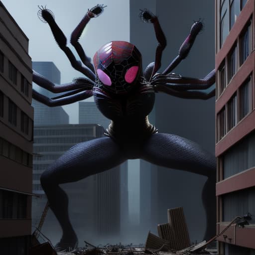  Giant spider destroyed the city, crush buildings, humans scared by him