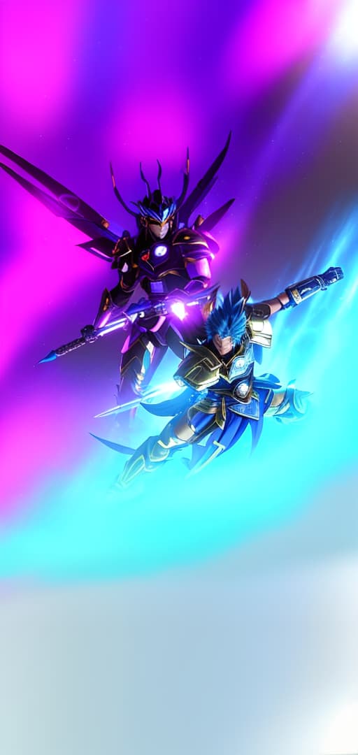  two futuristic warriors fought against each other to death and an ancient ruined City anime style saint seiya clashing, hyperrealistic, high quality, highly detailed, cinematic lighting, intricate, sharp focus, f/1. 8, 85mm, (centered image composition), (professionally color graded), ((bright soft diffused light)), volumetric fog, trending on instagram, HDR 4K, 8K