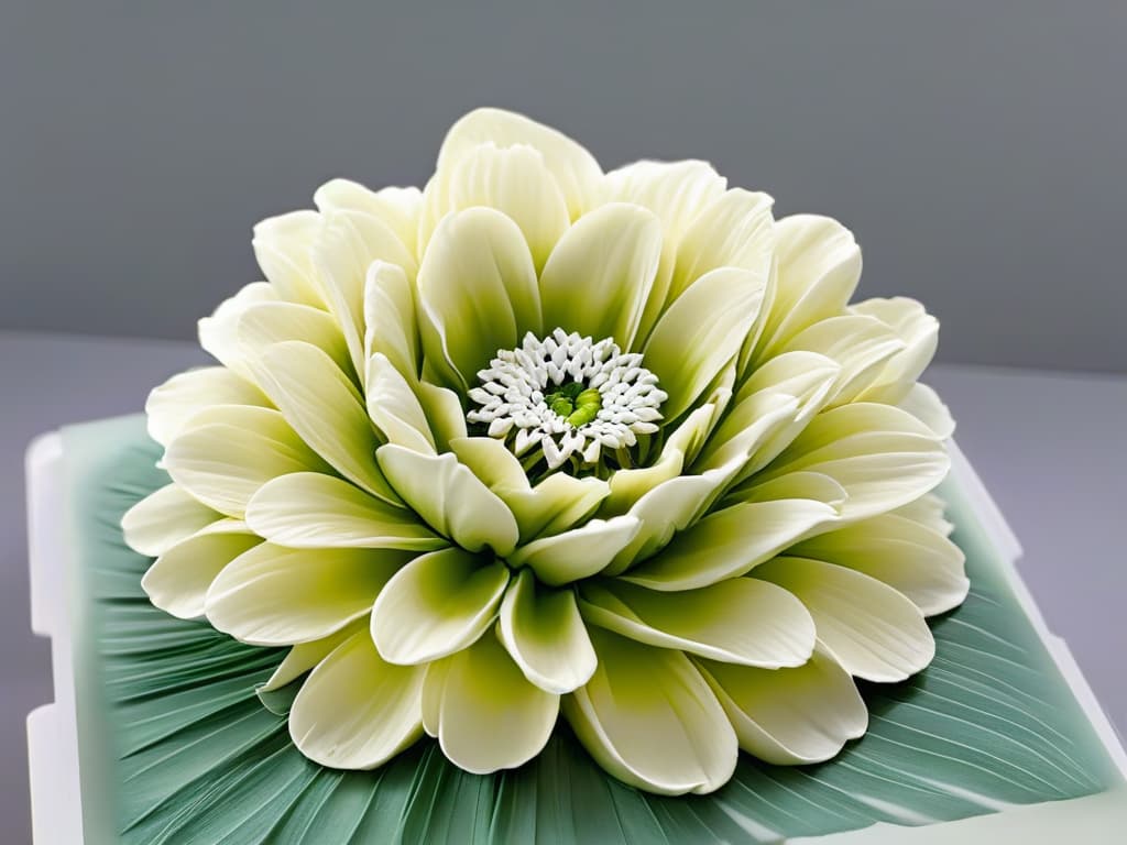  A closeup, ultradetailed image of a delicate and intricate sugar flower being meticulously crafted by a pair of skilled hands. The focus is on the intricate details of the petals, showing the precision and artistry involved in creating such a beautiful decoration. The hands are elegantly positioned, showcasing the expertise and finesse required in the art of pastry decoration. The background is a soft, muted color to enhance the contrast and highlight the stunning craftsmanship of the sugar flower. hyperrealistic, full body, detailed clothing, highly detailed, cinematic lighting, stunningly beautiful, intricate, sharp focus, f/1. 8, 85mm, (centered image composition), (professionally color graded), ((bright soft diffused light)), volumetric fog, trending on instagram, trending on tumblr, HDR 4K, 8K