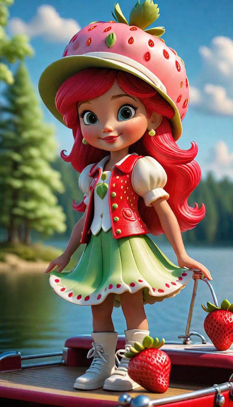  Professional 3D model of Strawberry shortcake enjoying time on her pontoon on the lake with her boyfriend . Rendered with Octane, the model is highly detailed,dramatic lighting. hyperrealistic, full body, detailed clothing, highly detailed, cinematic lighting, stunningly beautiful, intricate, sharp focus, f/1. 8, 85mm, (centered image composition), (professionally color graded), ((bright soft diffused light)), volumetric fog, trending on instagram, trending on tumblr, HDR 4K, 8K