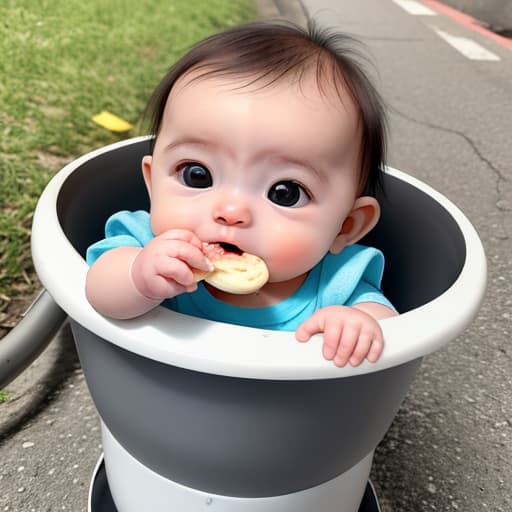  Help me generate a picture of a baby eating ，