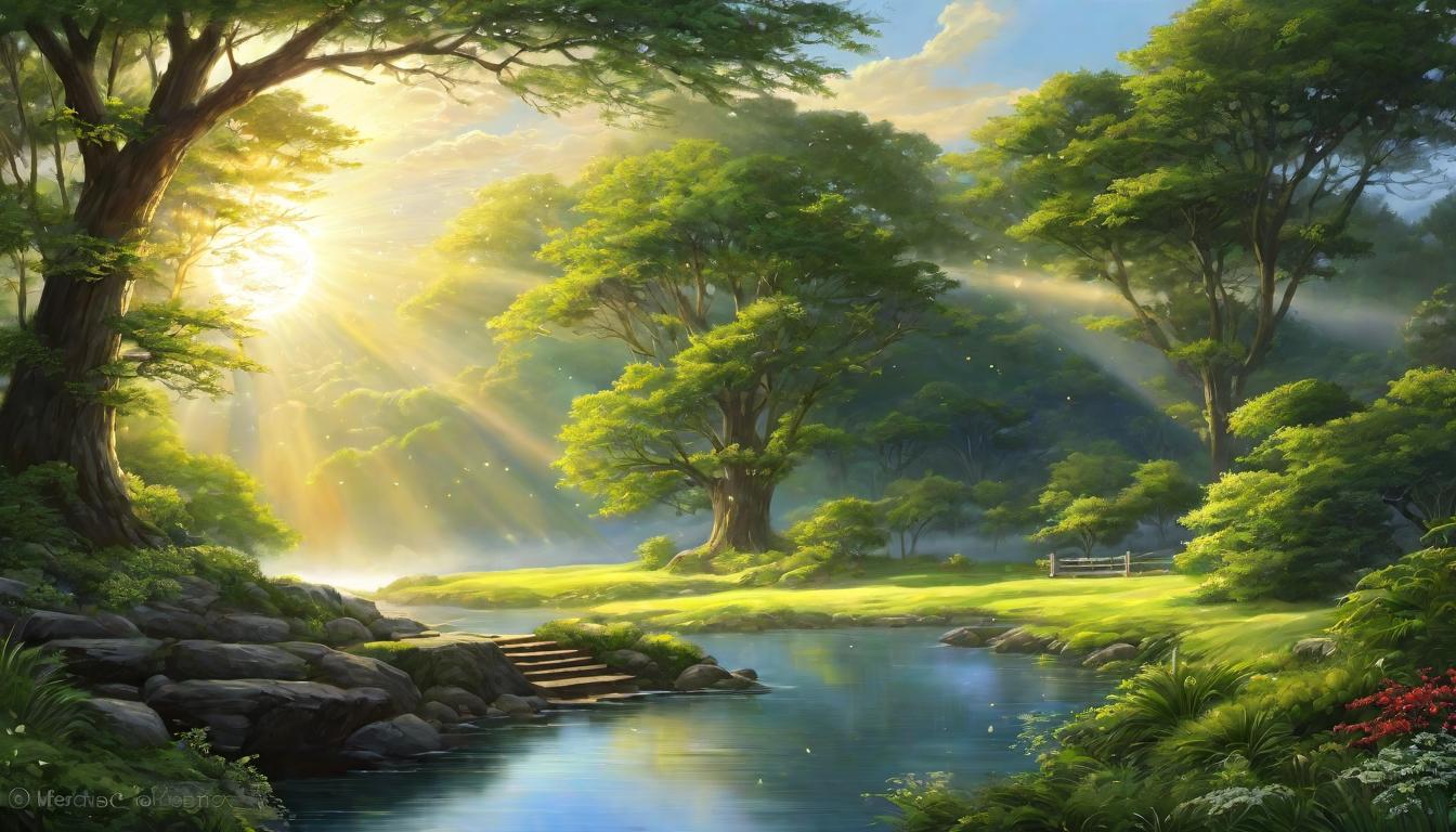  digital painting of Protective circle of light around a serene landscape, embodiment of the divine command for refuge, light vibrant, enveloping, representing a barrier against witchcraft, serene landscape within implies peace and protection, sanctuary of light, divine shelter, serene stronghold looking at viewer, dynamic pose, (intricate details, masterpiece, best quality)