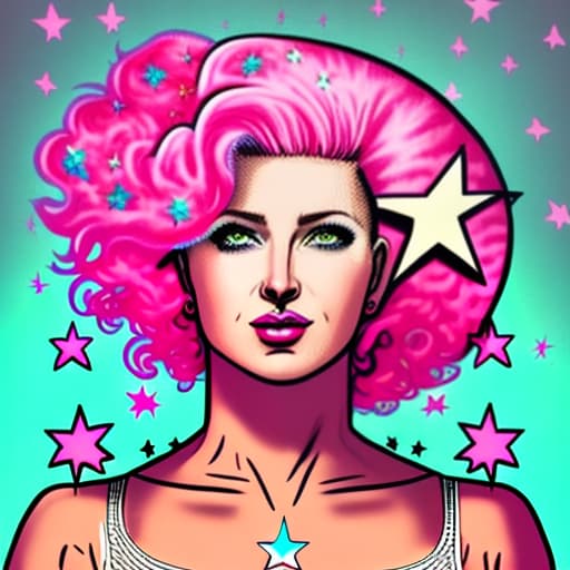 estilovintedois Woman with pink hair and a star on her head giantess breast