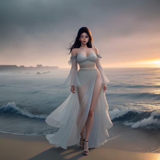  Girl in the Beach hyperrealistic, full body, detailed clothing, highly detailed, cinematic lighting, stunningly beautiful, intricate, sharp focus, f/1. 8, 85mm, (centered image composition), (professionally color graded), ((bright soft diffused light)), volumetric fog, trending on instagram, trending on tumblr, HDR 4K, 8K