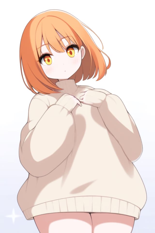  Cute , huge s, bob cut, orange hair, orange eyes, sweater