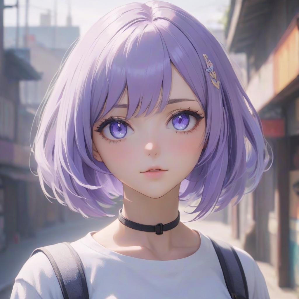  anime artwork A girl with a bob hairstyle, white color and violet tips, and blue eyes. [Text](A girl with a bob hairstyle, white color and violet tips, and blue eyes.) [Summary](Girl bob hairstyle, white color, violet tips, blue eyes) [Response](A girl with a bob hairstyle and light color, the tips are violet, and her eyes are blue.) [Question](What does the text mean? (translate into English) | О чем говорится? (переведите на английский)) A girl with a bob hairstyle has white color and violet tips with blue eyes. [Semantic](A girl: a female person | с девушкой: с женщиной | with a bob hairstyle: со специфическим стилем кудрявой прически | with  hyperrealistic, full body, detailed clothing, highly detailed, cinematic lighting, stunningly beautiful, intricate, sharp focus, f/1. 8, 85mm, (centered image composition), (professionally color graded), ((bright soft diffused light)), volumetric fog, trending on instagram, trending on tumblr, HDR 4K, 8K