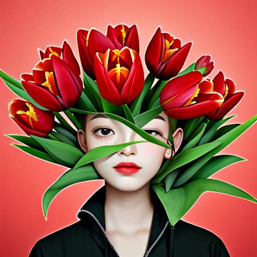  Tulip flower, red, head ，