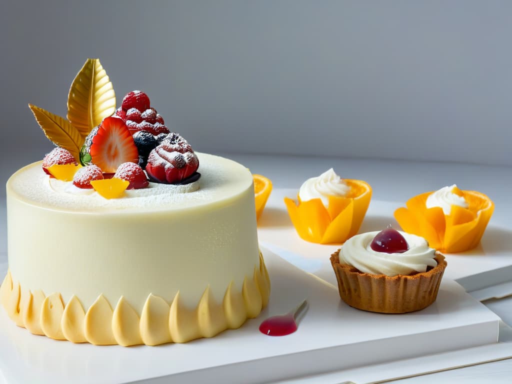  An ultradetailed 8k image of a sleek, modern kitchen with a pristine marble countertop adorned with a variety of colorful, intricately designed ketofriendly pastries and cakes. The pastries are elegantly displayed on minimalist white plates, showcasing the intricate details and vibrant colors of each dessert. The soft, natural light streaming in through the window highlights the textures and shapes of the pastries, creating a visually stunning and appetizing scene that captures the essence of the future of keto pastry trends. hyperrealistic, full body, detailed clothing, highly detailed, cinematic lighting, stunningly beautiful, intricate, sharp focus, f/1. 8, 85mm, (centered image composition), (professionally color graded), ((bright soft diffused light)), volumetric fog, trending on instagram, trending on tumblr, HDR 4K, 8K