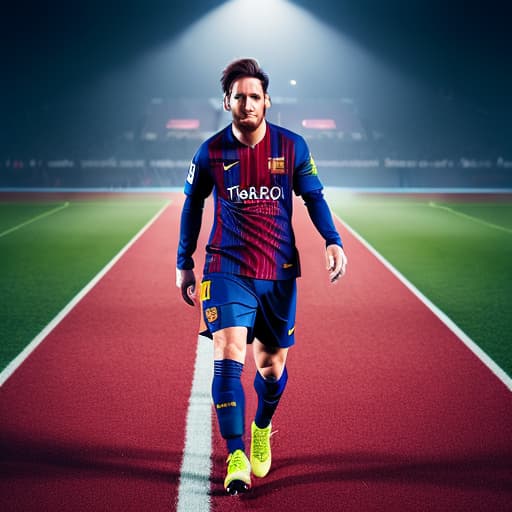  messi hyperrealistic, full body, detailed clothing, highly detailed, cinematic lighting, stunningly beautiful, intricate, sharp focus, f/1. 8, 85mm, (centered image composition), (professionally color graded), ((bright soft diffused light)), volumetric fog, trending on instagram, trending on tumblr, HDR 4K, 8K