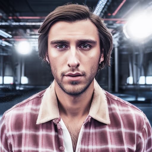 portrait+ style Russian queer TV show condensant brunette hunk dude face