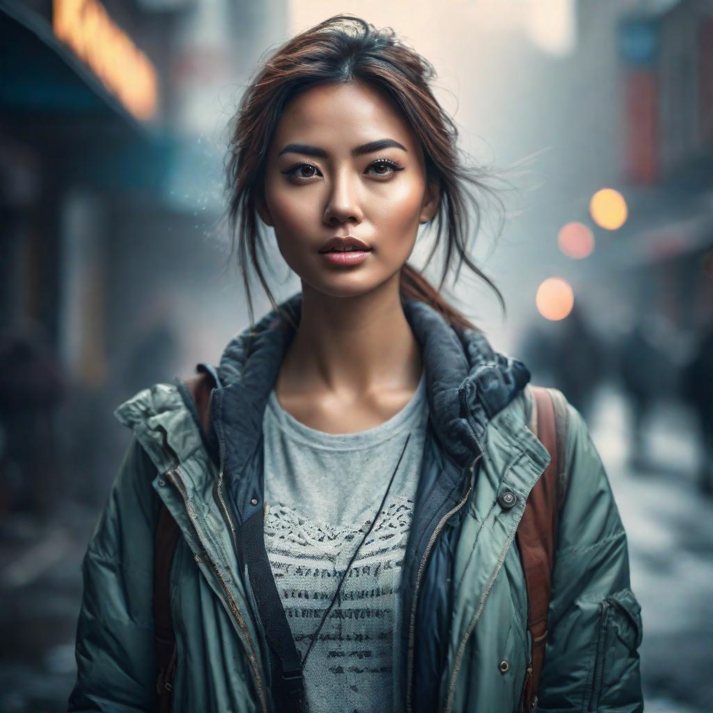  image, Female, Real Photo style, Illustration style hyperrealistic, full body, detailed clothing, highly detailed, cinematic lighting, stunningly beautiful, intricate, sharp focus, f/1. 8, 85mm, (centered image composition), (professionally color graded), ((bright soft diffused light)), volumetric fog, trending on instagram, trending on tumblr, HDR 4K, 8K