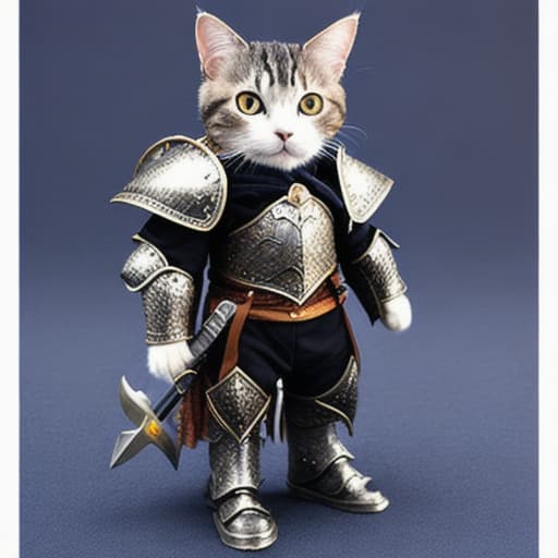  a cat dressed in armor and sord