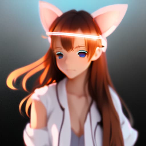 portrait+ style an anime girl with cat ears cat tail cat eyes walking into a realistic world