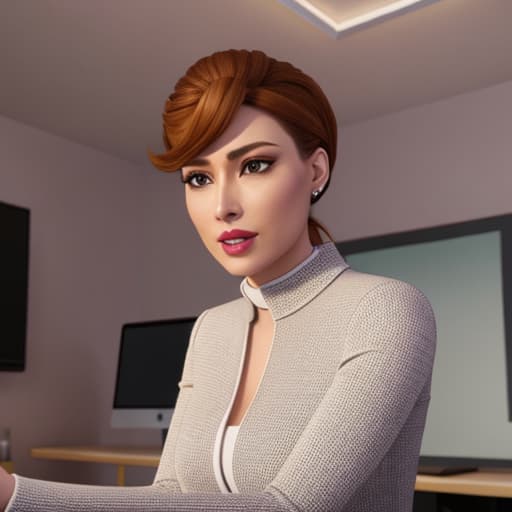  woman in office High Resolution hyperrealistic, full body, detailed clothing, highly detailed, cinematic lighting, stunningly beautiful, intricate, sharp focus, f/1. 8, 85mm, (centered image composition), (professionally color graded), ((bright soft diffused light)), volumetric fog, trending on instagram, trending on tumblr, HDR 4K, 8K