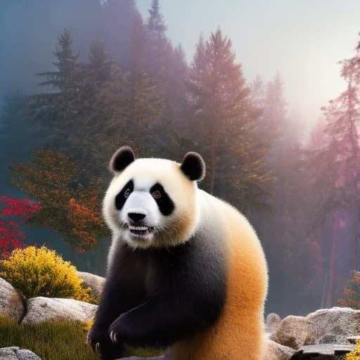  strong muscular Panda hyperrealistic, full body, detailed clothing, highly detailed, cinematic lighting, stunningly beautiful, intricate, sharp focus, f/1. 8, 85mm, (centered image composition), (professionally color graded), ((bright soft diffused light)), volumetric fog, trending on instagram, trending on tumblr, HDR 4K, 8K