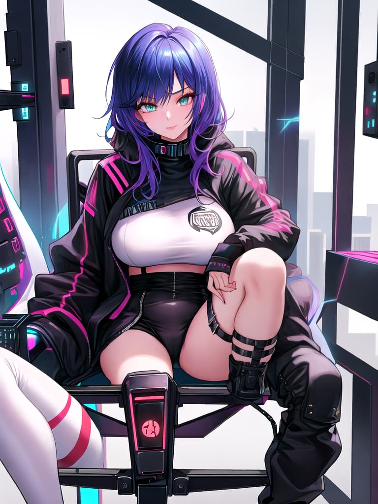  Kylie Jenner with huge dimples over a nice black chair with a young good looking edgy cyber punk laying underneath her about to be smothered
