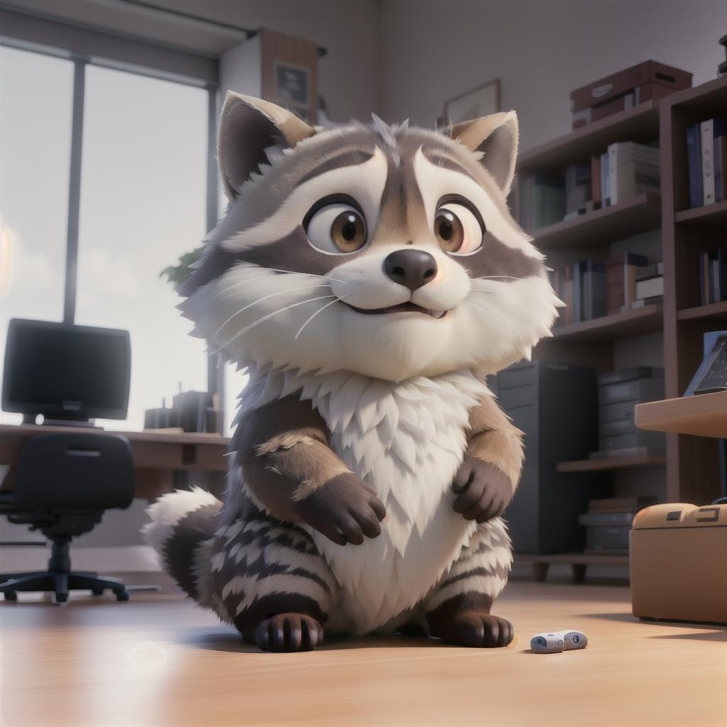  raccoon sitting in gaming chair front a computer on desktop, ((semi anthropomorphic)),(full body), tail, belly, sitting, fat, (chubby), (((white background))), solo, desktop, gaming chair, side view,  [[[clothes]]] hyperrealistic, full body, detailed clothing, highly detailed, cinematic lighting, stunningly beautiful, intricate, sharp focus, f/1. 8, 85mm, (centered image composition), (professionally color graded), ((bright soft diffused light)), volumetric fog, trending on instagram, trending on tumblr, HDR 4K, 8K