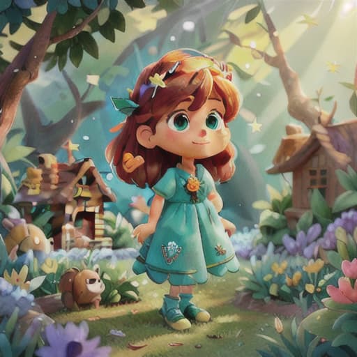  "Generate an image using Stable Diffusion with a scene set on a sunny spring day in a blue garden corner. Include a small, adorable fairy character named Lina, clothed in a sparkling green dress and wearing a cute red hat. Lina's wings should shimmer subtly. The garden should be filled with flowers of various colors and green grass that sparkles under the sunlight.", best quality, very detailed, high resolution, sharp, sharp image, extremely detailed, 4k, 8k hyperrealistic, full body, detailed clothing, highly detailed, cinematic lighting, stunningly beautiful, intricate, sharp focus, f/1. 8, 85mm, (centered image composition), (professionally color graded), ((bright soft diffused light)), volumetric fog, trending on instagram, trending on tumblr, HDR 4K, 8K