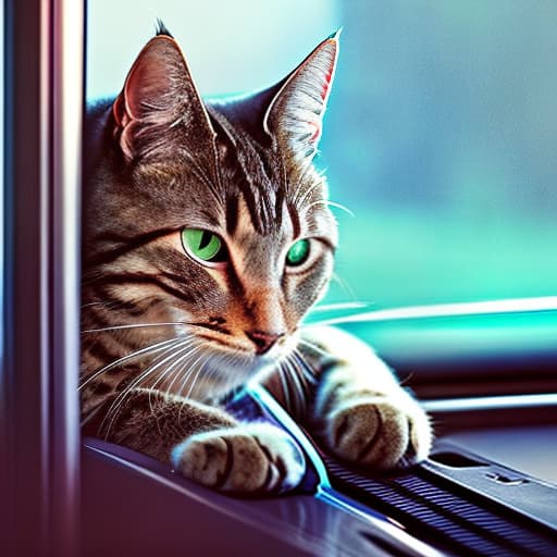 nvinkpunk Realistic image of a cat wearing headphones and reading glasses while riding a bus. hyperrealistic, full body, detailed clothing, highly detailed, cinematic lighting, stunningly beautiful, intricate, sharp focus, f/1. 8, 85mm, (centered image composition), (professionally color graded), ((bright soft diffused light)), volumetric fog, trending on instagram, trending on tumblr, HDR 4K, 8K