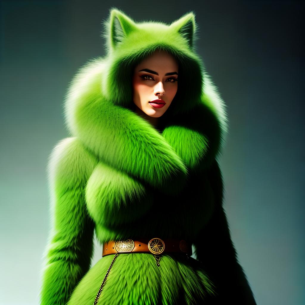  Green furry hyperrealistic, full body, detailed clothing, highly detailed, cinematic lighting, stunningly beautiful, intricate, sharp focus, f/1. 8, 85mm, (centered image composition), (professionally color graded), ((bright soft diffused light)), volumetric fog, trending on instagram, trending on tumblr, HDR 4K, 8K