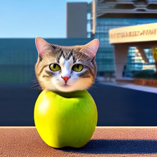  Refined fat cat, dressed as an apple, in the middle of a futuristic Mexican city, f222, want magic
