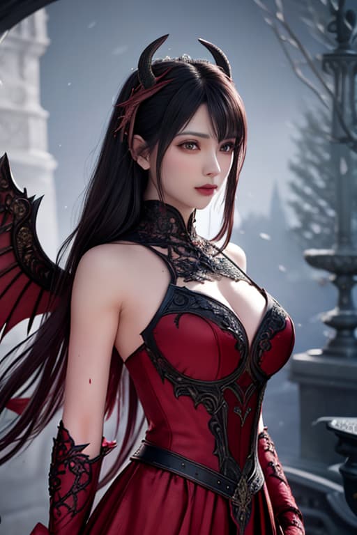  (masterpiece), (extremely intricate:1.3), (realistic), portrait of a 20 yea with fair skin, and black hair at is lossy pulled out, the most beautiful in the world, in the far background is a vampire gothic style castle up on a hill, (blood red gothic fantasy medieval armor), blood red shoulder armor, metal reflections, upper body, wearing a blood red Vampire Gothic style dress with dropping blood trim, with 6 demon fairy like wings coming out her back made out of blood, ornamental piercing the wings, swooped forward horns, professional photograph of a stunning woman detailed, sharp focus, dramatic, award winning, cinematic lighting, octane render, unreal engine, volumetrics dtx, (film grain) intense moonlight, professional  hyperrealistic, full body, detailed clothing, highly detailed, cinematic lighting, stunningly beautiful, intricate, sharp focus, f/1. 8, 85mm, (centered image composition), (professionally color graded), ((bright soft diffused light)), volumetric fog, trending on instagram, trending on tumblr, HDR 4K, 8K