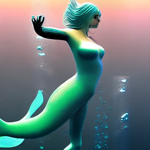 nousr robot Beautiful fantasy girl who turned into underwater mermaid
