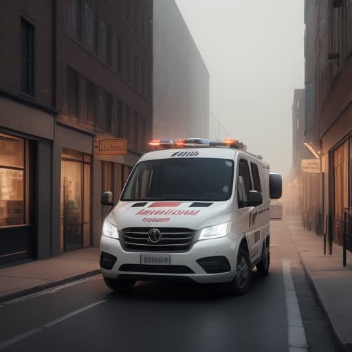  an ambulance on a street, city, cinematic, wartime, steampunk hyperrealistic, full body, detailed clothing, highly detailed, cinematic lighting, stunningly beautiful, intricate, sharp focus, f/1. 8, 85mm, (centered image composition), (professionally color graded), ((bright soft diffused light)), volumetric fog, trending on instagram, trending on tumblr, HDR 4K, 8K