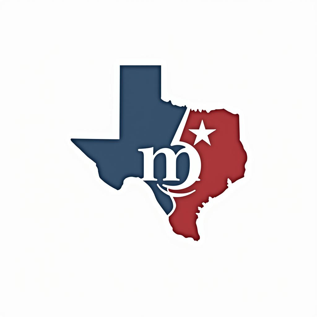  create a minimalist logo featuring the outline of texas. inside the outline, include the letters 'm5' in a bold, modern font: the 'm' in blue, the '5' in red, and a white star. use colors from the texas flag (blue, red, and white) for these elements. add the text 'custom homes and remodeling, llc' elegantly below or around the texas outline in a neutral color, like black or dark blue, to enhance readability while keeping the focus on the central design.