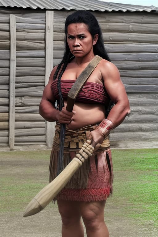  Samoan woman in holding war club