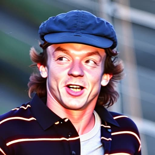  ac/dc's brian johnson young circa 1980 wearing a flat cap