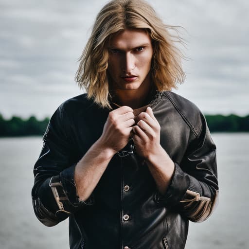 portrait+ style Russian queer supermodel blonde hunk dude face