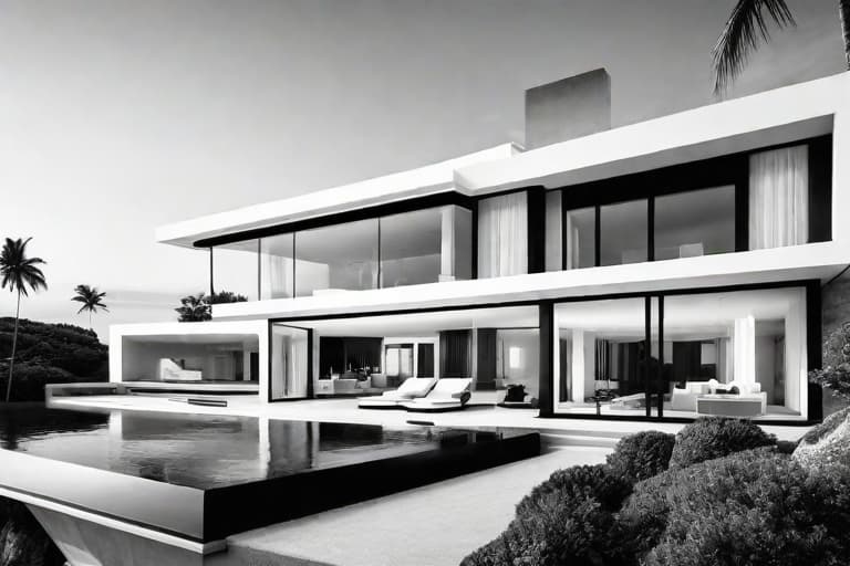  Design an elegant black and white drawing of a modern beachfront villa, showcasing sleek architecture and stunning ocean views. Highlight the perfect blend of form and function in this luxurious coastal residence. hyperrealistic, full body, detailed clothing, highly detailed, cinematic lighting, stunningly beautiful, intricate, sharp focus, f/1. 8, 85mm, (centered image composition), (professionally color graded), ((bright soft diffused light)), volumetric fog, trending on instagram, trending on tumblr, HDR 4K, 8K
