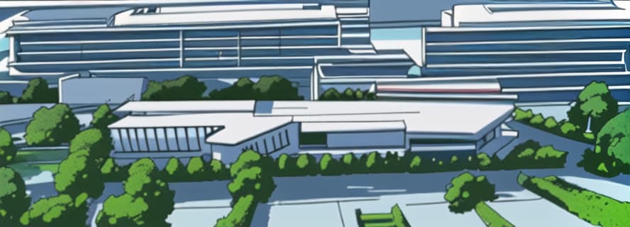  Company facade,a clean and crisp anime illustration with bold outlines, smooth shading,cell shaded, crisp ,flat colors, and a minimalistic background.