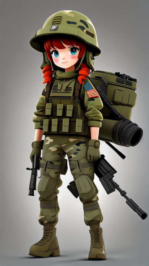  Commando two-headed US soldier full equipment camouflage color machine gun military equipment girl cute