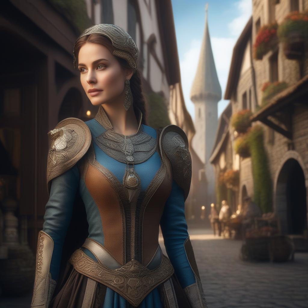  An Alien female beautiful young woman, middle ages town , ((masterpiece)), best quality, very detailed, high resolution, sharp, sharp image, extremely detailed, 4k, 8k