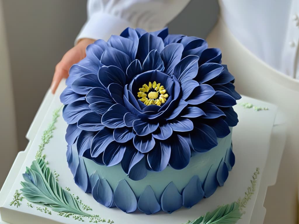  A closeup, ultradetailed image of a pair of hands expertly molding a delicate sugar flower, with each petal meticulously shaped and textured, showcasing the intricate artistry and skill required in crafting sugar sculptures. The hands are elegant and steady, emphasizing the precision and focus needed to create such intricate pieces, set against a clean, neutral background to highlight the fine details of the sugar work. hyperrealistic, full body, detailed clothing, highly detailed, cinematic lighting, stunningly beautiful, intricate, sharp focus, f/1. 8, 85mm, (centered image composition), (professionally color graded), ((bright soft diffused light)), volumetric fog, trending on instagram, trending on tumblr, HDR 4K, 8K