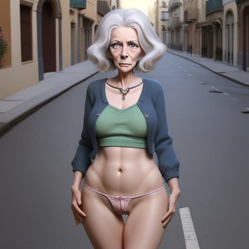  granny anorexia en calzones en la calle