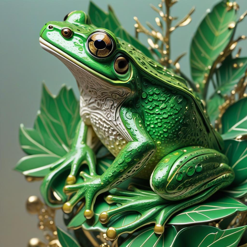  stacked papercut art of green frog with emerald eyes. . 3D, layered, dimensional, depth, precision cut, stacked layers, papercut, high contrast hyperrealistic, full body, detailed clothing, highly detailed, cinematic lighting, stunningly beautiful, intricate, sharp focus, f/1. 8, 85mm, (centered image composition), (professionally color graded), ((bright soft diffused light)), volumetric fog, trending on instagram, trending on tumblr, HDR 4K, 8K