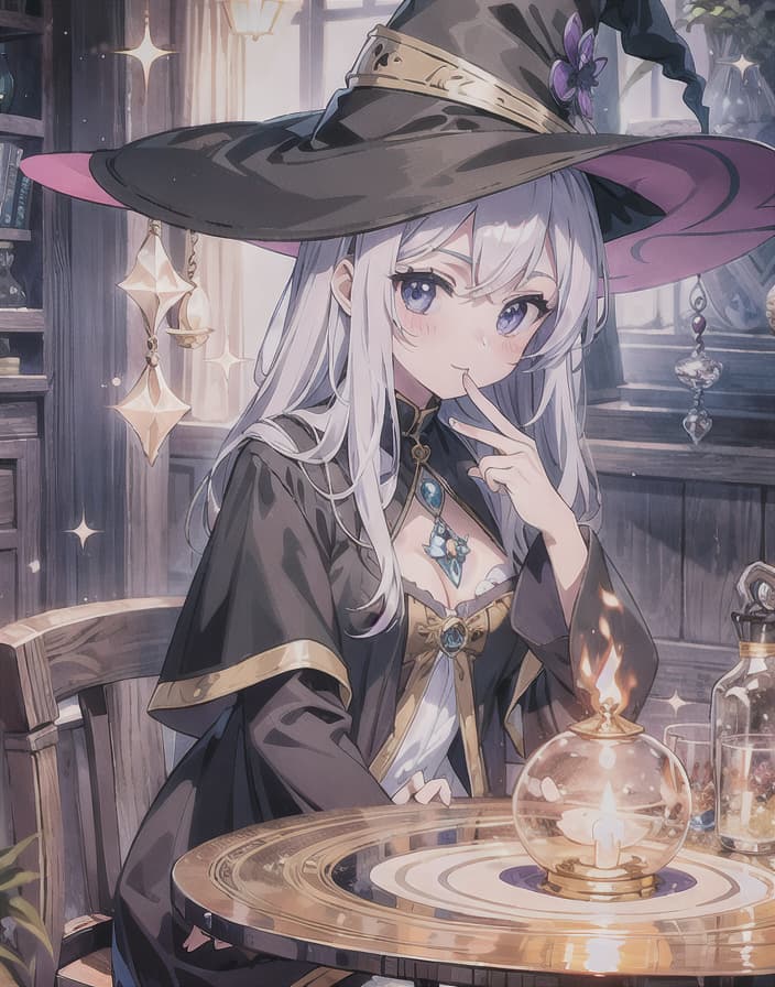  master piece , best quality,Witch, witch hat, magic