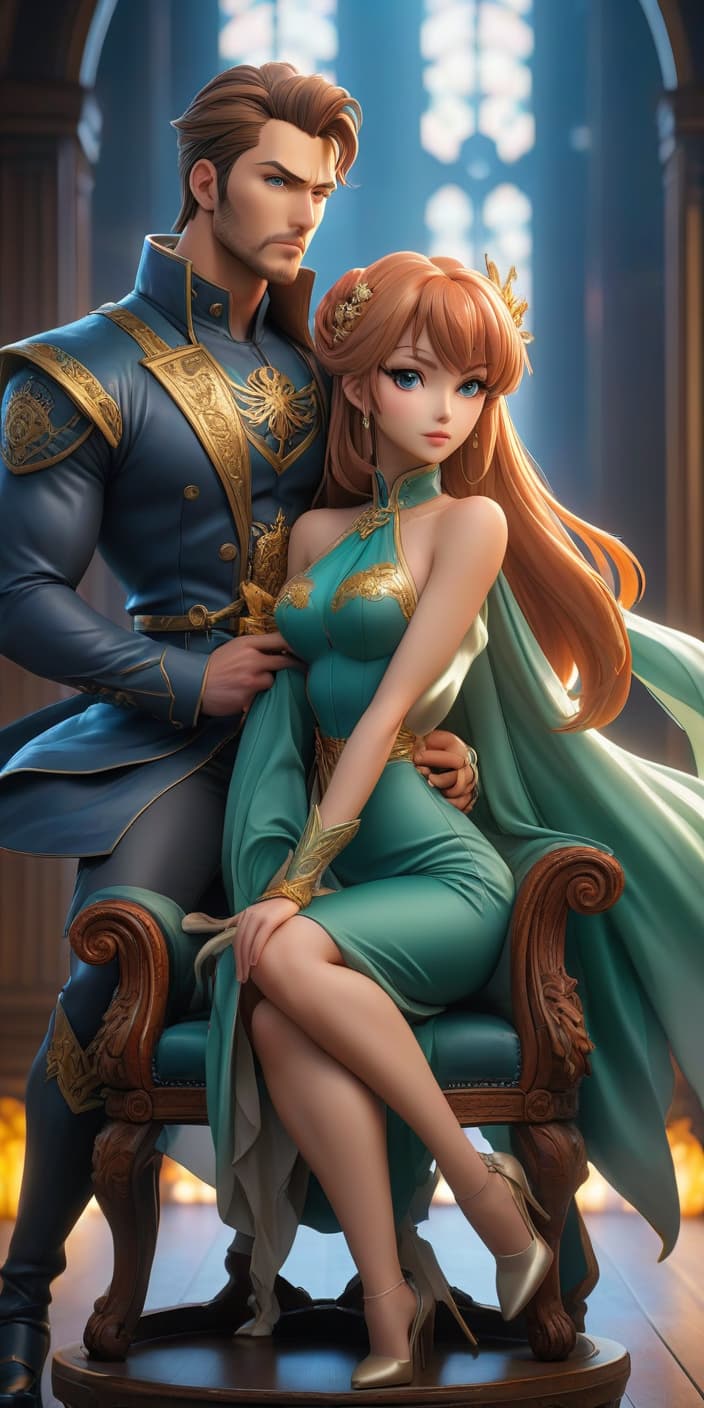  anime artwork Nikita and Alexander were sitting on a chair. . anime style, key visual, vibrant, studio anime, highly detailed hyperrealistic, full body, detailed clothing, highly detailed, cinematic lighting, stunningly beautiful, intricate, sharp focus, f/1. 8, 85mm, (centered image composition), (professionally color graded), ((bright soft diffused light)), volumetric fog, trending on instagram, trending on tumblr, HDR 4K, 8K