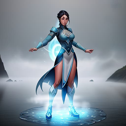  A woman, the strongest water mage in the style of Avatar: Legend of Korra. hyperrealistic, full body, detailed clothing, highly detailed, cinematic lighting, stunningly beautiful, intricate, sharp focus, f/1. 8, 85mm, (centered image composition), (professionally color graded), ((bright soft diffused light)), volumetric fog, trending on instagram, trending on tumblr, HDR 4K, 8K