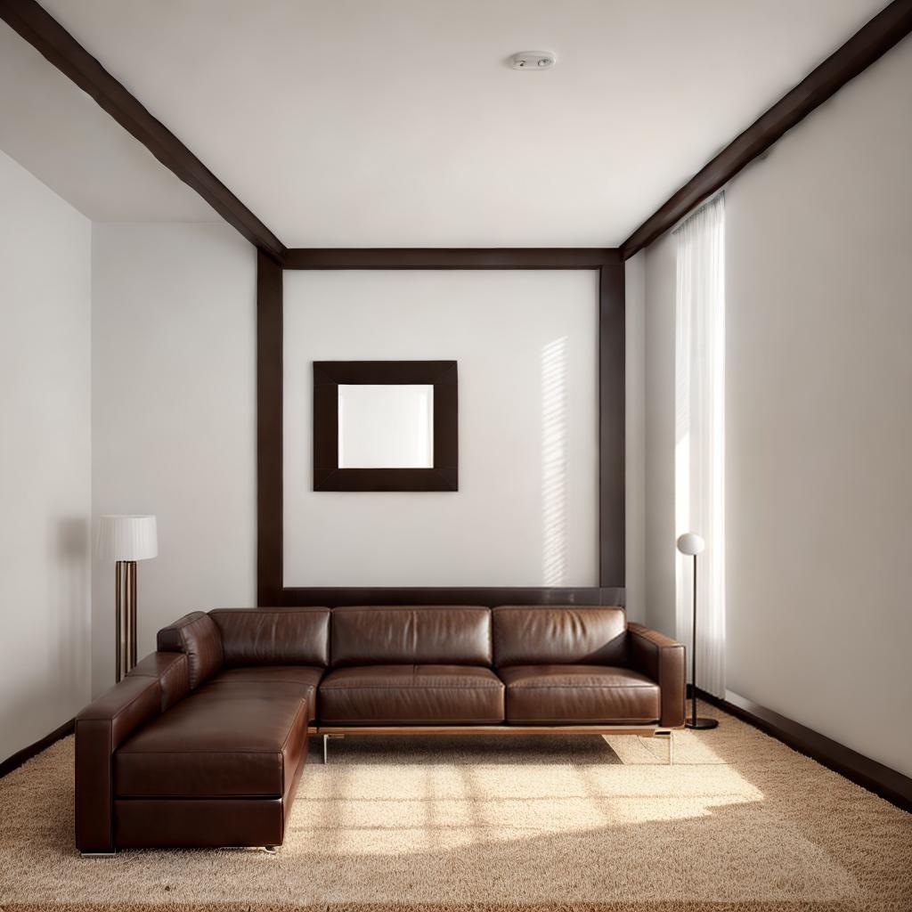  A livingroom, modern, brown leather couch, raw photo, cinemtaic lighting, best quality, masterpiece